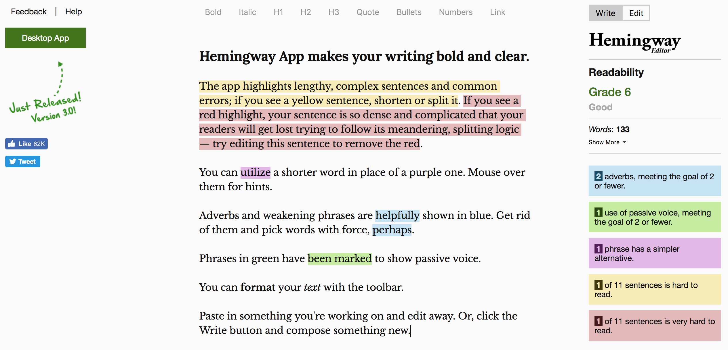 Screenshot of Hemingway App