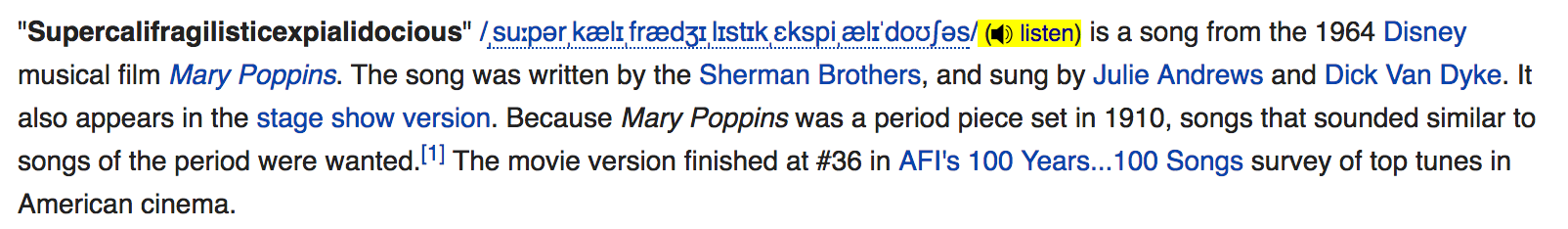 Wikipedia entry for Supercalifragilisticexpialidocious